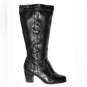 Naturalizer DAMARIS Black Leather Wide Leg Zip Closure Buckle Tall Heeled Boots